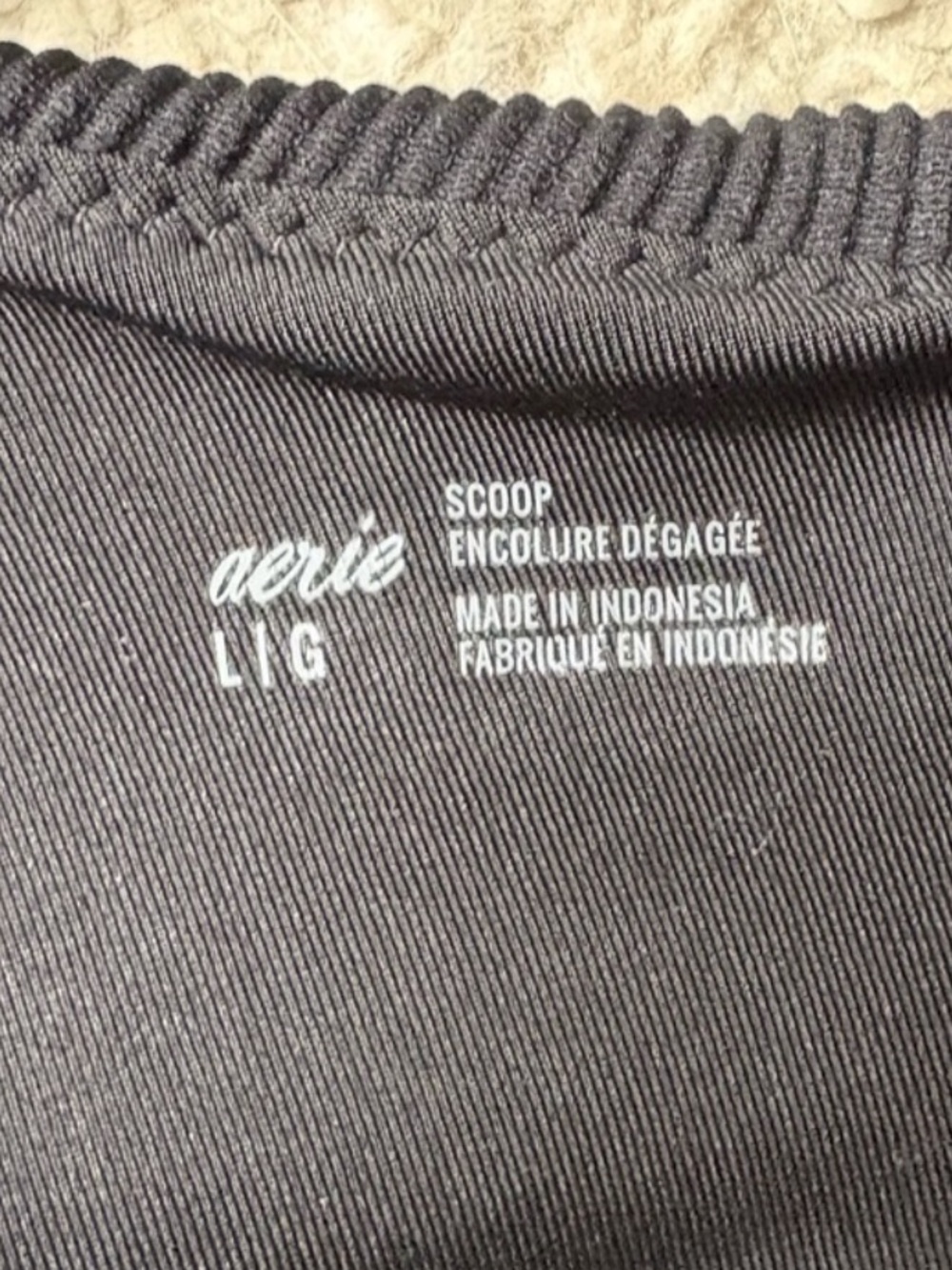 Aerie Ribbed Banded Wide Strap Scoop Bikini Top Swimsuit Black Size Large - Picture 4 of 4